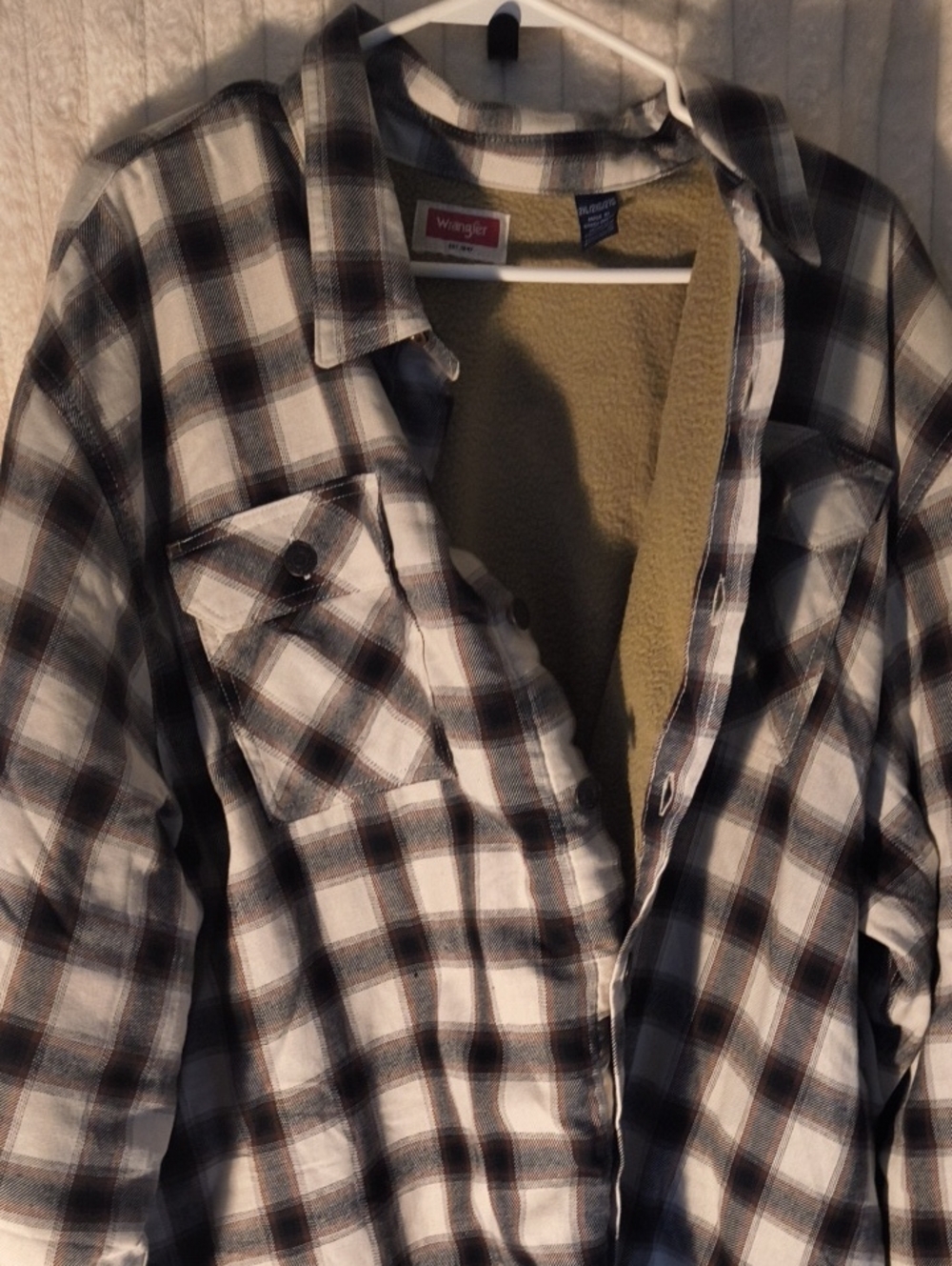 Wrangler Black & White Plaid Sherpa-Lined Utility Jacket